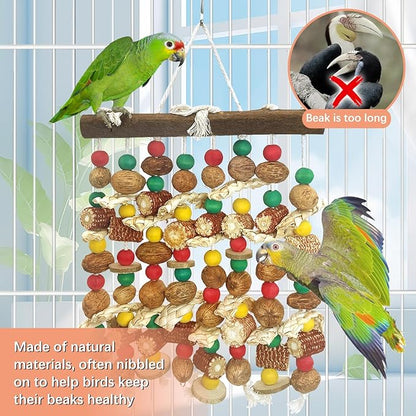 PINVNBY Large Parrot Toys Natural Nuts Corn Cob Wooden Chewing Tearing Toy for African Grey Macaws Amazon Cockatoos Eclectus Conures Cockatiels Cockatoo and Large Medium Parrot Birds (Colorful)