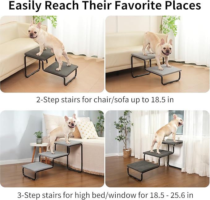 Dog Stairs for Large and Small Dogs, Extra Wide Metal Frame Dog Steps for Bed and Couch, Stable and Durable (Light Grey, 20.9‘’H (Extra Wide), 3)