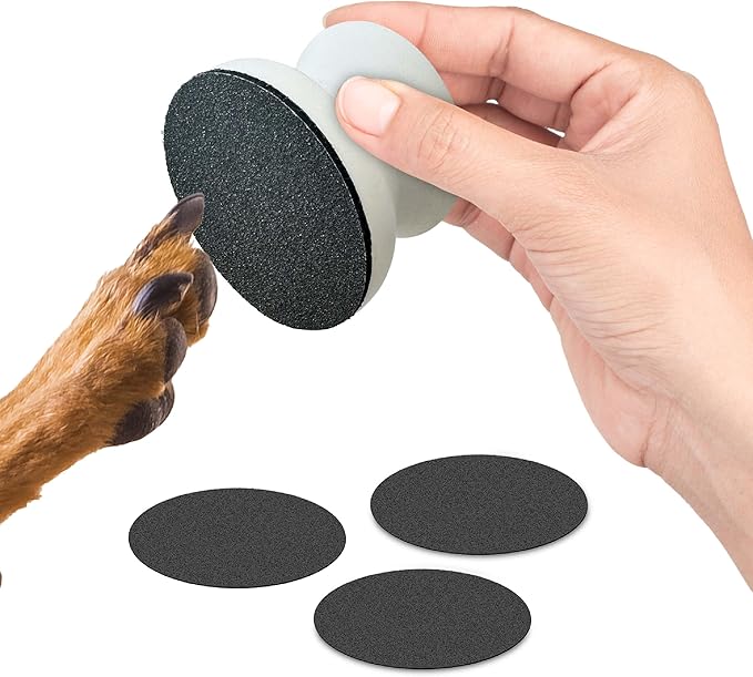Dog Nail File - Upgraded Dog Nail Scratch Board - 1 White Nail File for Dogs w/ 4 Replaceable Sandpapers - Dog Nail Trimmers - Round Dog Nail Grinder for Pet Nails - Relaxing Dog Nail Trimming Board