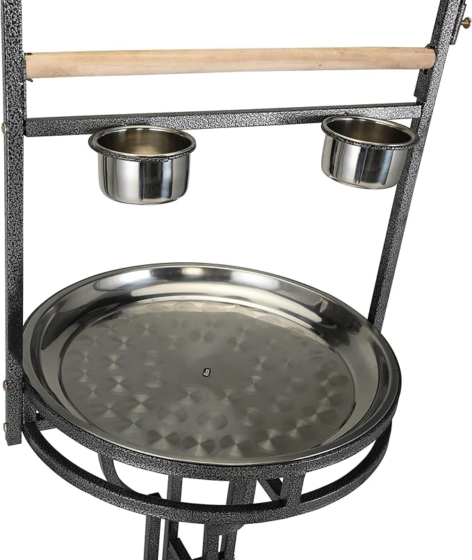 Parrot Stand Bird Perch Stand Bird Playstand with Easy Grip Tray Bowls Toy Hook Rolling Wheel Large Pet Gift Wrought Iron Play Ground Rolling Wheel (Black)