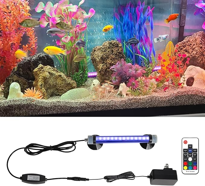 Submersible Aquarium Light for Fish Tank: Full Spectrum Aquarium Plant Light with Dimming Colors Change - 5in Underwater Fish Tank Light with Remote and Suction for 5 gallon Saltwater Freshwater Tanks