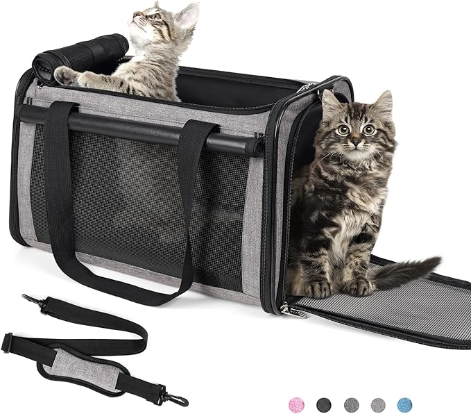YUDODO 25 lbs Lightproof Pet Carriers Airline Approved Dog Cat Travel Soft Sided Carrier Reflective Mesh Safe Pet Cat Carrier Foldable Portable Small Animal Rabbit Puppy Cat Carrier Grey