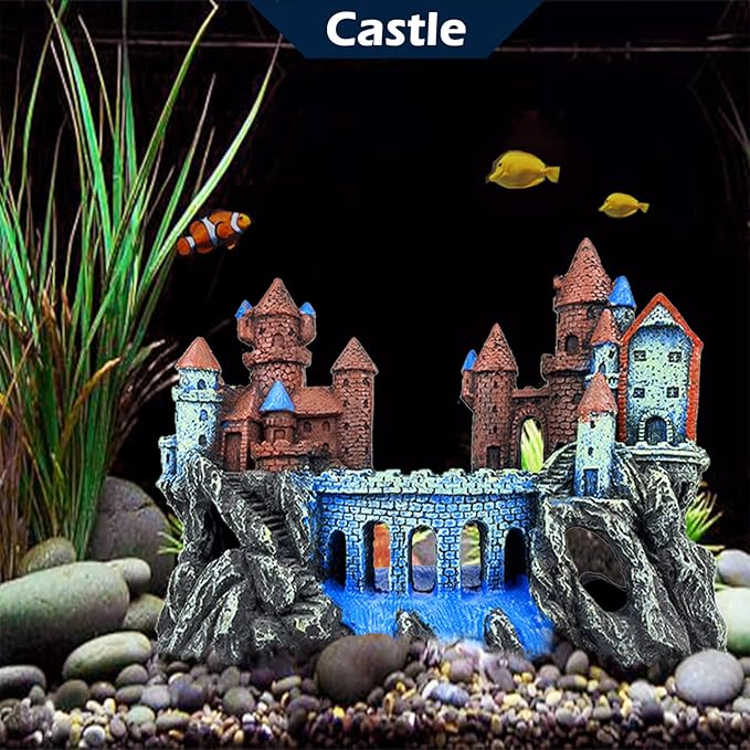 Aquarium Castle Decoration for Fish Tank Castle Cave Hideouts House Plants Supplies Accessories Safe for Freshwater and Saltwater Fish Tanks – Medium (Brown)