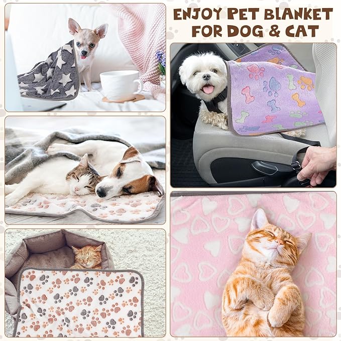 Chumia 40 Pcs Blankets Soft Fluffy Fleece Washable Pet Dog Sleep mat Paw Print Pattern Fleece Blankets for Pets Throw Warm Bed Mat for Dog Puppy Cat(24 x 16 Inch,Grey)