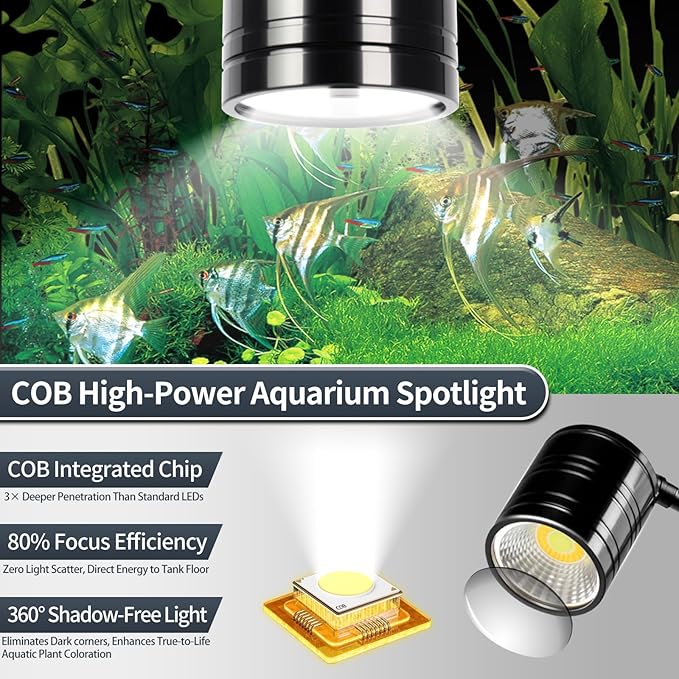 UPETTOOLS Clip On Aquarium Light, Fish Tank Spotlight with 3 Light Colors ，Adjustable Light Head, for Small Medium Planted Freshwater Tank