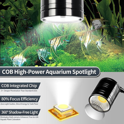 UPETTOOLS Clip On Aquarium Light, Fish Tank Spotlight with 3 Light Colors ，Adjustable Light Head, for Small Medium Planted Freshwater Tank