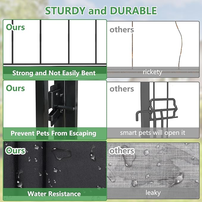 Dog Kennel Outdoor with Waterproof Roof, 4'L x 4'W x 4.5'H Large Outdoor Kennel with Rotating Feeding Door, Bowls, Dog Cage for Outside Dog House Enclosure for Dogs, Cat, Rabbits