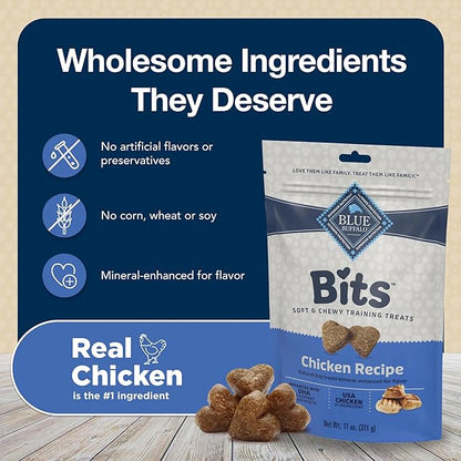 Blue Buffalo Bits Soft Dog Treats for Training, Made With Natural Ingredients & Enhanced with DHA, Chicken Recipe, 4-oz Bag