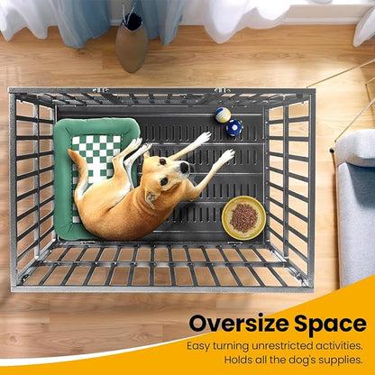 38 inch Heavy Duty Indestructible Dog Crate,2025 New Upgraded Reinforced Baseplate for Large Dogs,XL Dog Crate for High Anxiety Dogs/Max Load Capacity 200lbs/Double Door with Wheelsï¼_ilverï¼