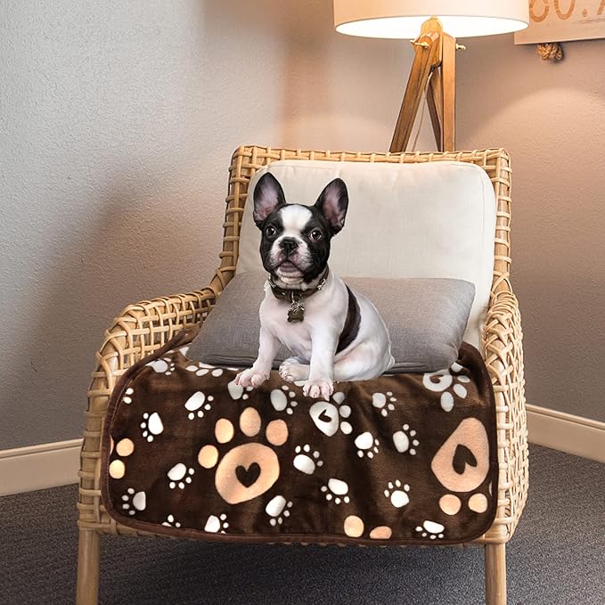 Dog Blanket, Soft Fleece Dog Blankets for Small Medium Dogs, Fluffy Flannel Pet Cat Puppy Blanket Mat Cover for Bed Couch, Cute Paw Print Throw Blanket for Dogs, Brown 40"X30"