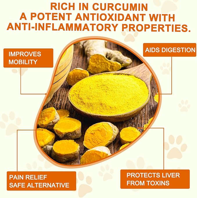 Turmeric for Dogs, 180 Turmeric Curcumin Tablets Supports Heart, Immune System Booster, Hip & Joint Support, Dog Pain Relief, Pet Supplement Treats for All Breeds Dogs & Ages - 180 Tablets / 5.1 OZ