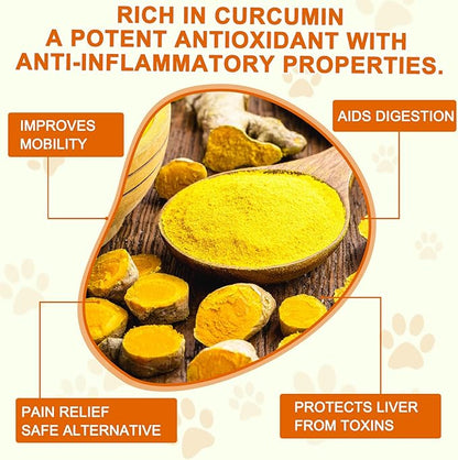 Turmeric for Dogs, 180 Turmeric Curcumin Tablets Supports Heart, Immune System Booster, Hip & Joint Support, Dog Pain Relief, Pet Supplement Treats for All Breeds Dogs & Ages - 180 Tablets / 5.1 OZ