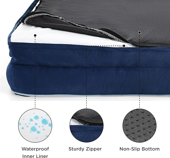 Bedsure Orthopedic Dog Beds Large Sized Dog - Washable Large Dog Cat Bed Waterproof, Comfort Dogs Couch Sofa with Washable Removable Cover, Pet Bed with Nonskid Bottom, Blue Navy, 35"