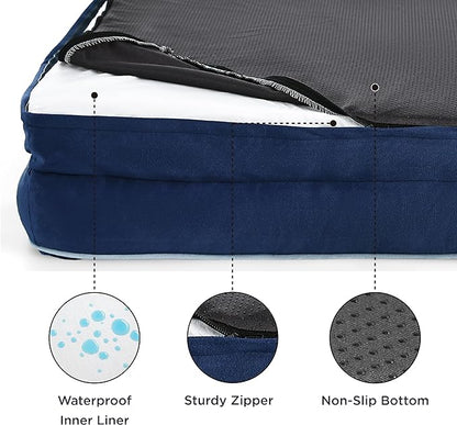 Bedsure Orthopedic Dog Beds Large Sized Dog - Washable Large Dog Cat Bed Waterproof, Comfort Dogs Couch Sofa with Washable Removable Cover, Pet Bed with Nonskid Bottom, Blue Navy, 35"