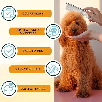 Dog Comb and Cat Combs Stainless Steel Teeth, Grooming Tool for Long & Short Hair, Dematting Comb for Dogs, Removes Tangles & Knots (Small and Large Silver)