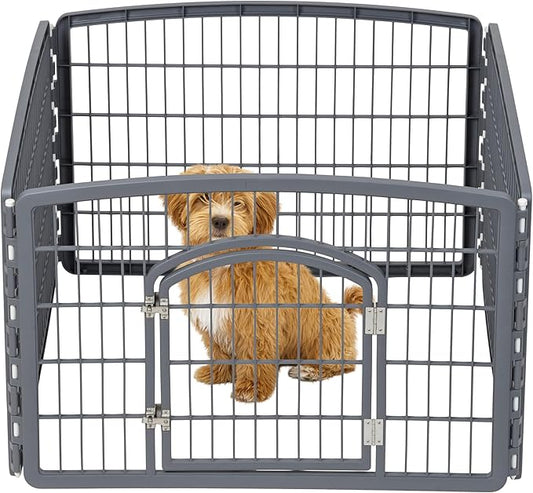 IRIS USA Puppy Playpen Dog Playpen Fence Enclosure with Dog Gate Door - Indoor Pet Playpen - 4 or 8 Panel