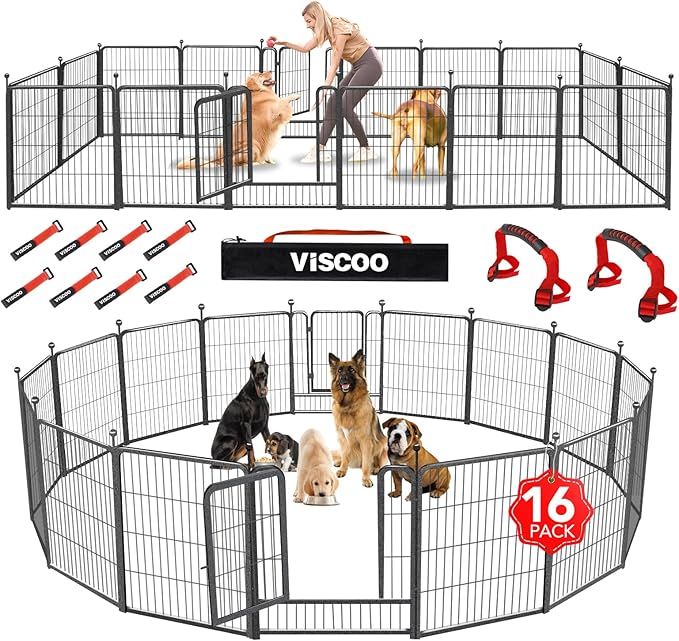 Dog Playpen Outdoor, 16 Panels 32" H Dog Pen Indoor, Metal Dog Fence Outdoor, Pet Fence for Large/Medium/Small Dogs, Indoor Puppy PlayPen, Dog Fence Exercise Pen for RV,Camping,Yard