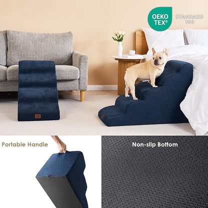 EHEYCIGA Curved Dog Stairs Ramp for High Beds 22.6" H, 5-Step Dog Steps for Small Dogs and Cats, Pet Stairs for High Bed Climbing, Non-Slip Balanced Pet Step Indoor, Navy