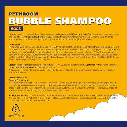 [PETHROOM] Bubble Shampoo for Dogs - Gentle, Deep-Cleaning Formula with Organic Ingredients, Hypoallergenic and Tear-Free, 10.1oz