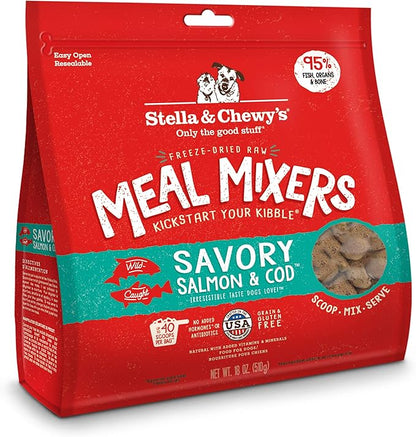 Stella & Chewy's Freeze Dried Raw Savory Salmon & Cod Meal Mixer  Dog Food Topper for Small & Large Breeds  Grain Free, Protein Rich Recipe  18 oz Bag