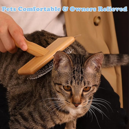 Dog Brush for Removing Shedding, Tangles and Fluff, Pin Brush for Dogs and Cats with Bamboo Handle, 1 Count, Oblong, All Hair Type, Pet Grooming Brush, Promotes Pet Relaxation