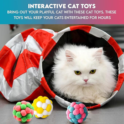 9PCS Cat Toys Set – Plush Balls & Catnip Toys for Indoor Cats and Kittens, Interactive Lightweight Play Balls with Bell, Soft & Durable Kitten Toys for Exercise and Fun