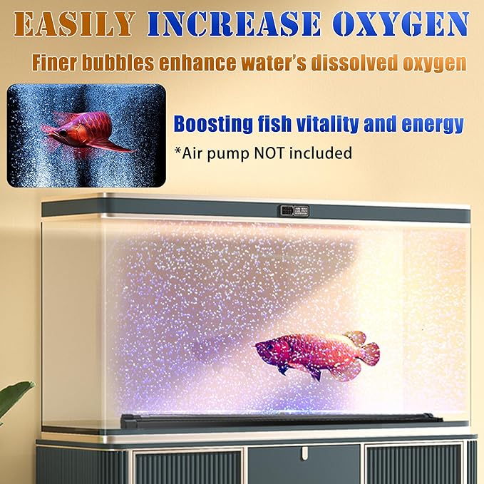 Smart App-Controlled LED Aquarium Light with 16 Million Colors, 12 Dynamic Effects, Fish Tank Light with Nano Air Bubble for Aquarium Bubbler Decorations, Submersible Fish Tank Accessories - 19''