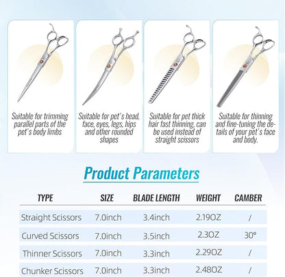 Dog Grooming Scissors: 5 in 1 Pet Shears Set Made Of Japanese 440c Advanced Stainless Steel Professional Grooming Scissors for Dogs Cats and Other Pets