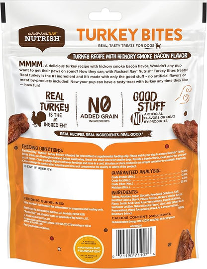 Rachael Ray Nutrish Turkey Bites Real Meat Grain Free Dog Treats, Turkey Recipe with Hickory Smoked Bacon Flavor, 5 Ounces (Pack of 5) Packaging May Vary