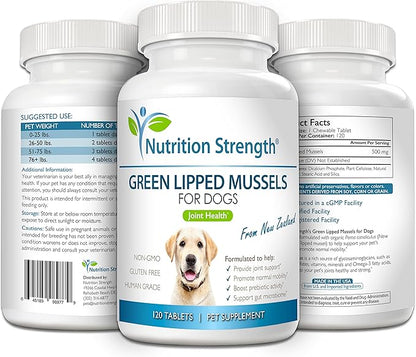 Green Lipped Mussels for Dogs for Joint Support & Inflammatory Relief, Promote Normal Mobility & Flexibility, Boost Prebiotic Activity, Support Gut Microbiome, 120 Chewable Tablets