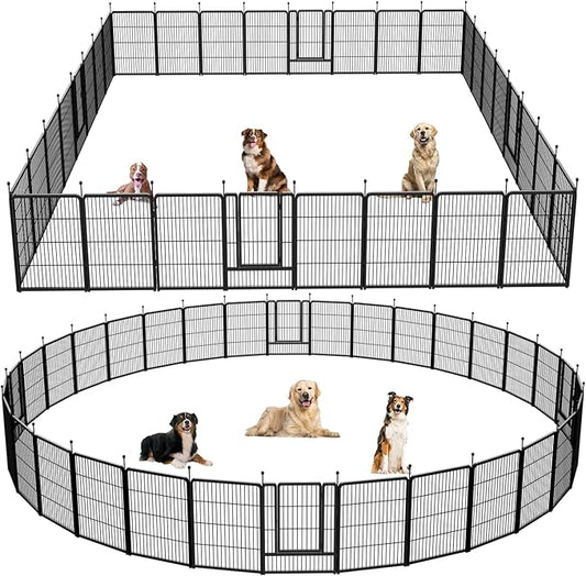 Dog Playpen,Portable Outdoor Dog Fence, Playpen for Large/Medium/Small Dogs, Dog Fences for The Yard,with Doors Foldable Metal Dog playpen (32 Panels, 45 inch)