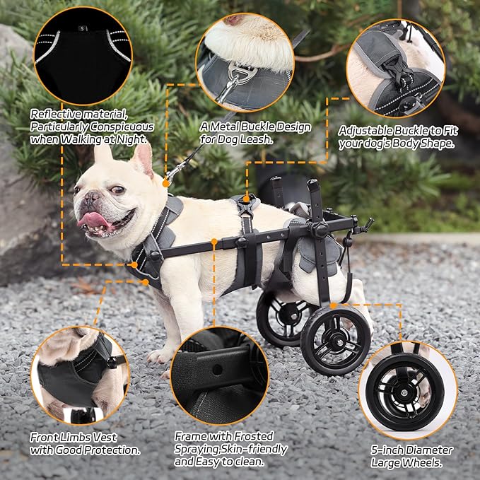 BECEMURU Dog Wheelchair for Back Legs, Doggy/Cat Wheelchair with Disabled Hind Legs Walking, Lightweight with Protective Vest Mobility Aids for Small Pets Hind Limbs (Small)