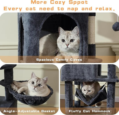 Cat Tree, 70-Inch Cat Tree Tower with Hammock, Scratching Post, Condo and Multi-Level Cat Tower, Large Cat Activity Center Playhouse, Dark Gray LCT015