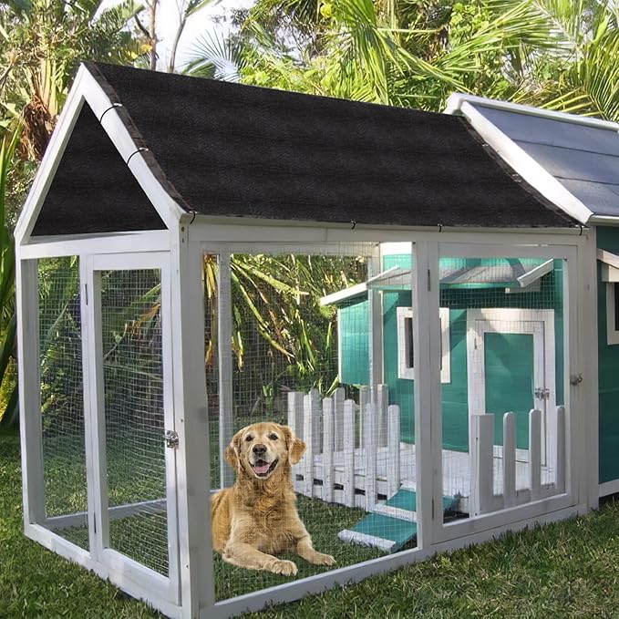 95% High Density Dog Kennel Shade Cover- 10 x 10ft Upgrade Mesh Shade Panel with Grommets- Dog Cage Sunblock Shading Cloth Net Mesh Tarp with Rope for Outdoor Dog House Large Pet Crate Chicken Coop