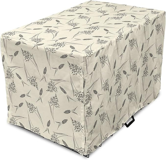 Ambesonne Boho Dog Crate Cover, Botanical Themed Delicate Pastel Pattern with Natural Field Herbs Print, Easy to Use Pet Kennel Cover for Cats & Medium Dogs, 24 Inch, Cream Charcoal
