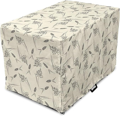 Ambesonne Boho Dog Crate Cover, Botanical Themed Delicate Pastel Pattern with Natural Field Herbs Print, Easy to Use Pet Kennel Cover for Medium Large Dogs, 36 Inch, Cream Charcoal