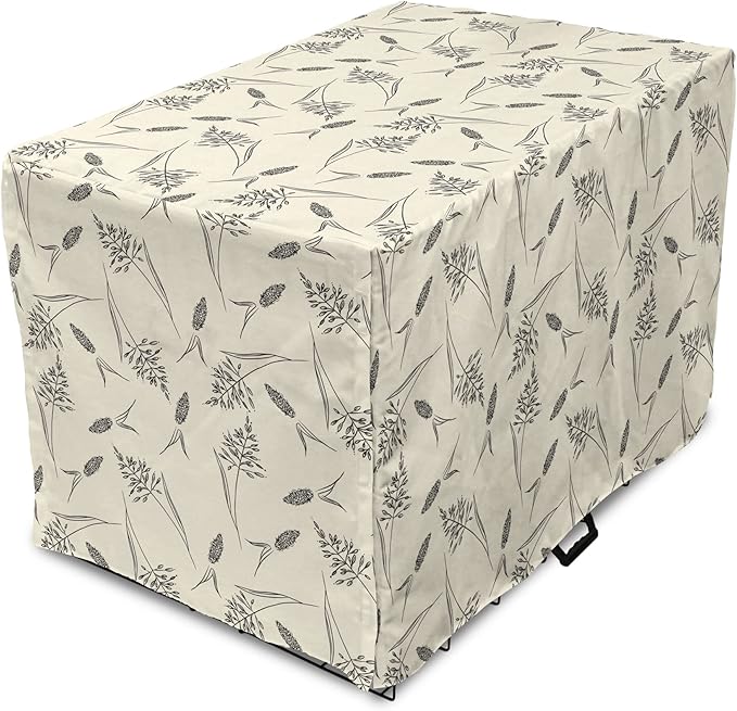 Ambesonne Boho Dog Crate Cover, Botanical Themed Delicate Pastel Pattern with Natural Field Herbs Print, Easy to Use Pet Kennel Cover for Cats & Medium Dogs, 30 Inch, Cream Charcoal