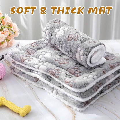 4 Pack Ultra Soft Dog Cat Bed Mat with Cute Prints Reversible Fleece Dog Crate Kennel Pad Cozy Washable Thickened Hamster Guinea Pig Pet Bed Mat for Small Animals(13 x 10 Inches,Light Gray)