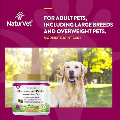 NaturVet  Glucosamine DS Plus - Level 2 Moderate Care  Supports Healthy Hip & Joint Function  Enhanced with Glucosamine, MSM & Chondroitin  for Dogs & Cats120 Soft Chews