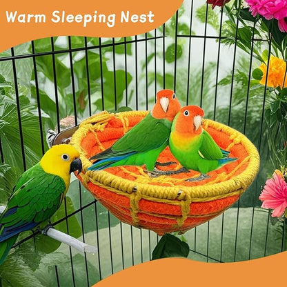 Bird Nest for Cage,Parrot Breeding Nest,Handwoven Cotton Rope Parakeet Bed,Canary Nesting House for Budgie,Finch,Cockatiel,Conure,Lovebird, Small Birds,Orange&Yellow