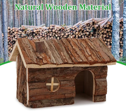Hypeety Natural Wooden Hamster House Cage Small Animals House with Chimney for Pet Rats Gerbil Hideout Play House (M)