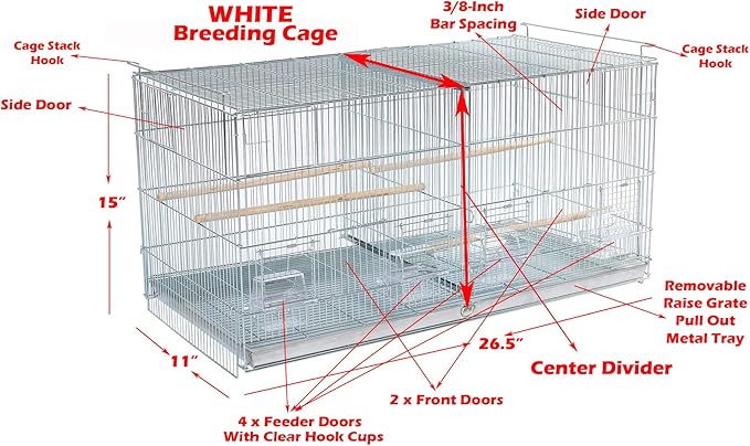 LOT of White Stackable Breeder Bird Flight Cage with Removable Center Divider and Breeding Nest Box Doors (White, 26.5"x11"x15"H Lot of 4)