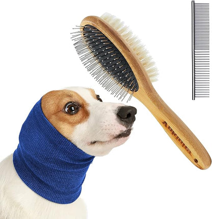 Quiet Ears for Dogs with Dual sides Dog Brush and Dog Comb, Dogs No Flap Ear Wraps for Anxiety Relief, Calming, with Professinal Grooming Brush