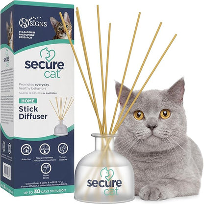 SecureCat Calming Diffuser for Supporting Calm and Well-Being to Help Relieve Any Feeling of Anxiety or Stress, Cat Pheromone Passive Stick Diffuser Home Starter Kit