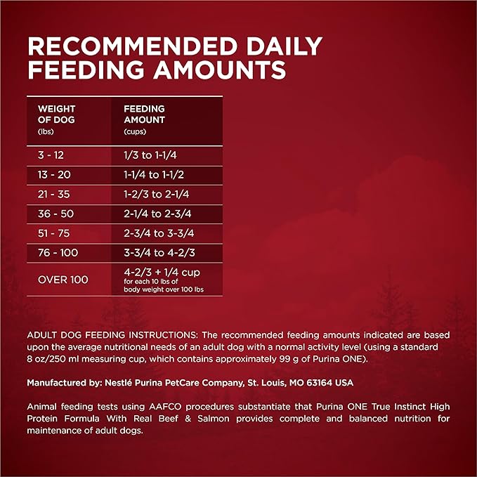 Purina ONE Natural High Protein Dry Dog Food Dry True Instinct with Real Beef and Salmon With Bone Broth and Added Vitamins, Minerals and Nutrients - (Pack of 4) 3.8 lb. Bags