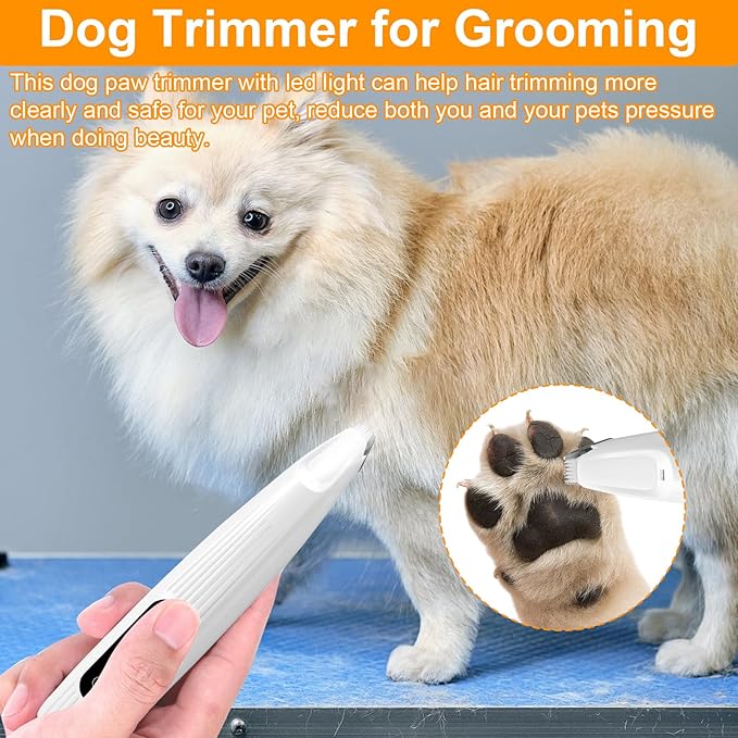 Dog Paw Trimmer, Saffory Trimmer with LED Light for Precision Trimming, Pet Electric Shaver for Small Cats, Dogs Paw Hair, Ears, Face, Rump and Eyes Grooming Kit
