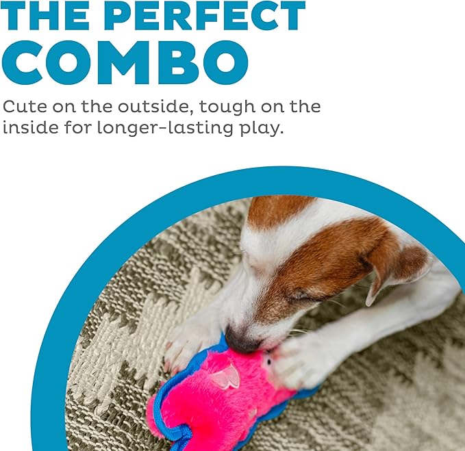 Outward Hound Durablez Minis Stuffing-Free Squeaky Plush Dog Toy for Puppies & Small Dogs - Interactive, Soft Yet Tough, No Mess, Jumbo Squeaker, Long-Lasting Play, Pig