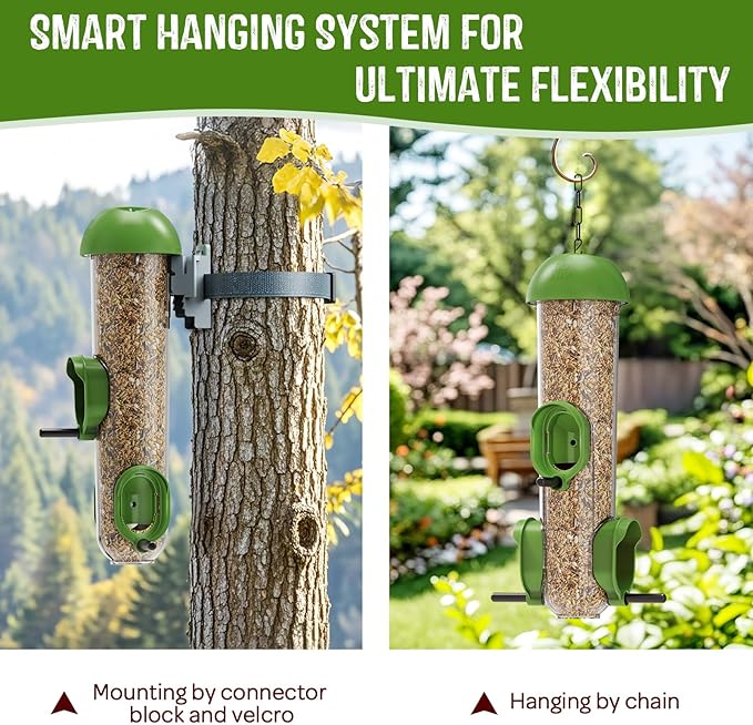 LONA Bird Feeders for Outdoors 2 Pack, Tube Feeder Weatherproof with Multiple Hanging Methods, Wild Bird Feeding Silo for Outside, 3 Port