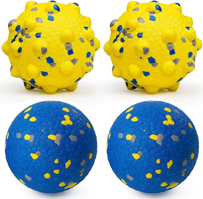 Dog Balls for Aggressive Chewers, Indestructible Dog Tennis Balls, Durable Bouncy Dog Toy Balls, Dog Balls for Teething, Interactive Dog Toys for Fetch Game (4 Pcs Large Size)