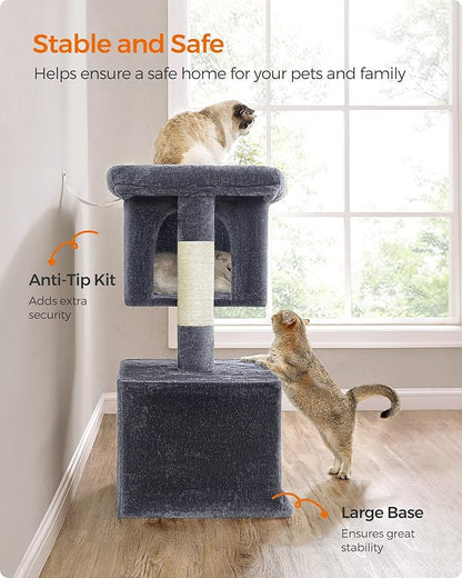 Feandrea Cat Tree, 39.8-Inch Cat Tower, XL, Cat Condo for Extra Large Cats up to 44 lb, Large Cat Perch, 2 Cat Caves, Scratching Post, Smoky Gray UPCT614G01
